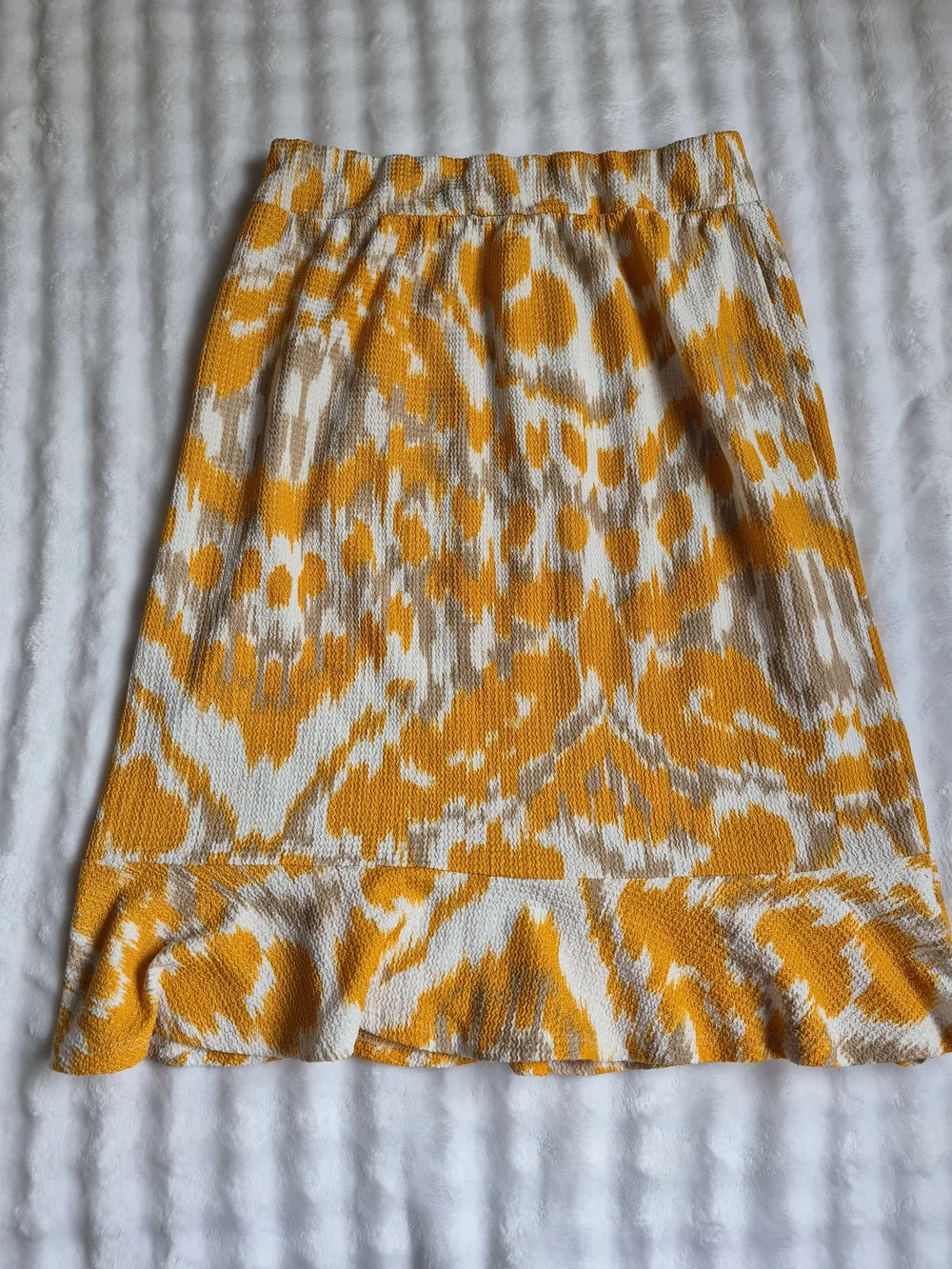 Soho Yellow and Cream Printed Midi Skirt with Ruffle Hem